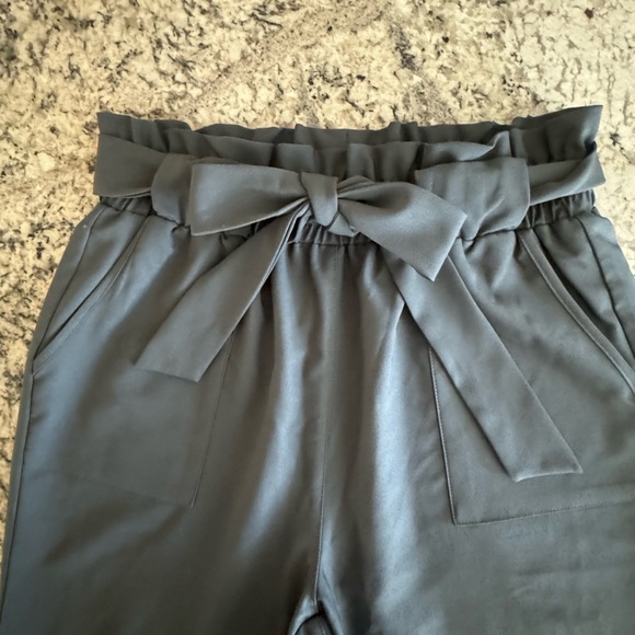 Grace Karin Dark Gray Slacks Women’s Size M Elastic High Waist with Tie Belt EUC - Picture 12 of 16